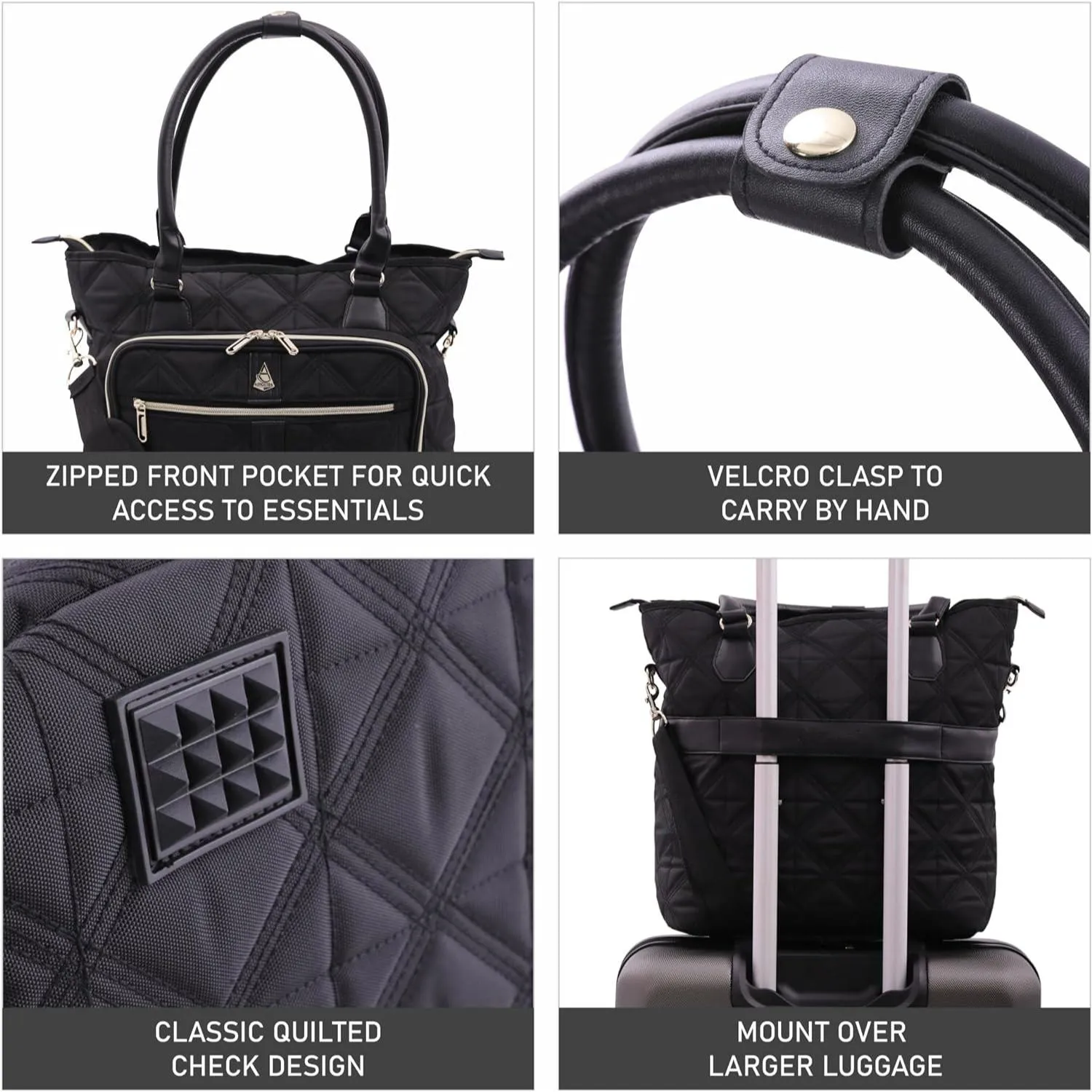Aerolite 16.5” Quilted Ladies Laptop Bag – Elegant Travel Tote, Carry-On Hand Luggage, 45x36x20cm, Padded Shoulder Strap, USB Port & 10-Year Warranty