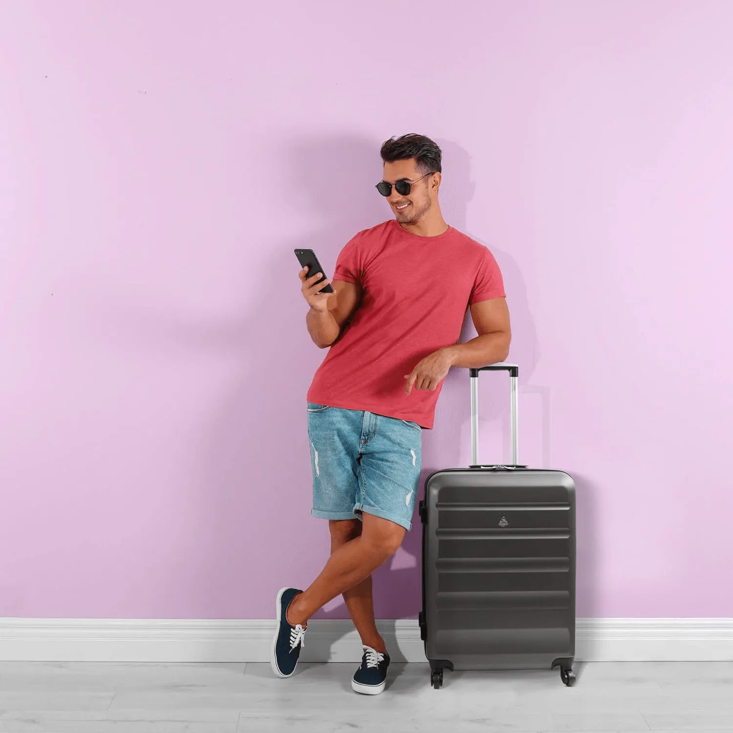 Aerolite 25" Medium Lightweight Hard Shell Checked In Hold Luggage Suitcase with 8 Wheels, 82L Capacity, 70x50x27cm
