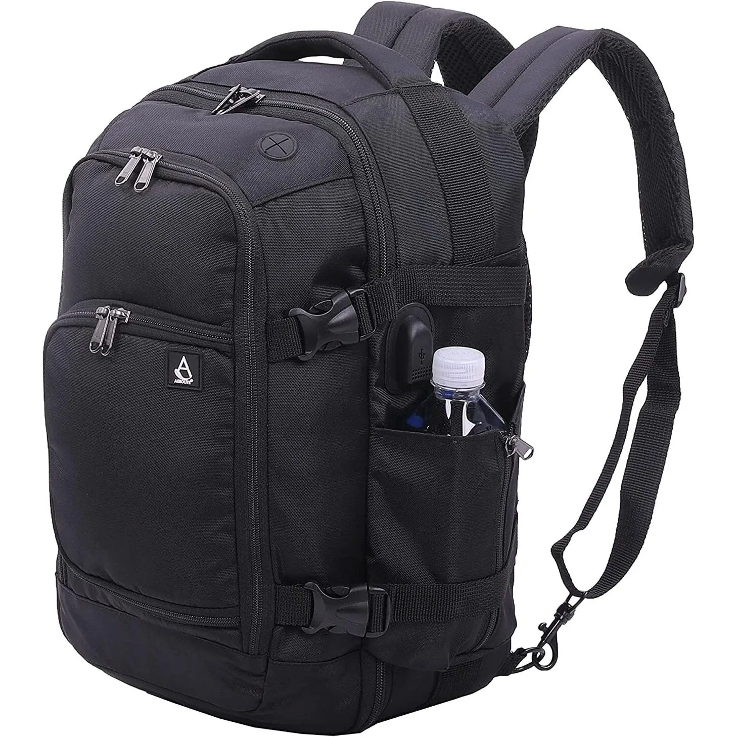 Aerolite (40x20x25cm) Ryanair Maximum Cabin Size Backpack/Rucksack with YKK Zippers, Built-in USB Charging Port, Black