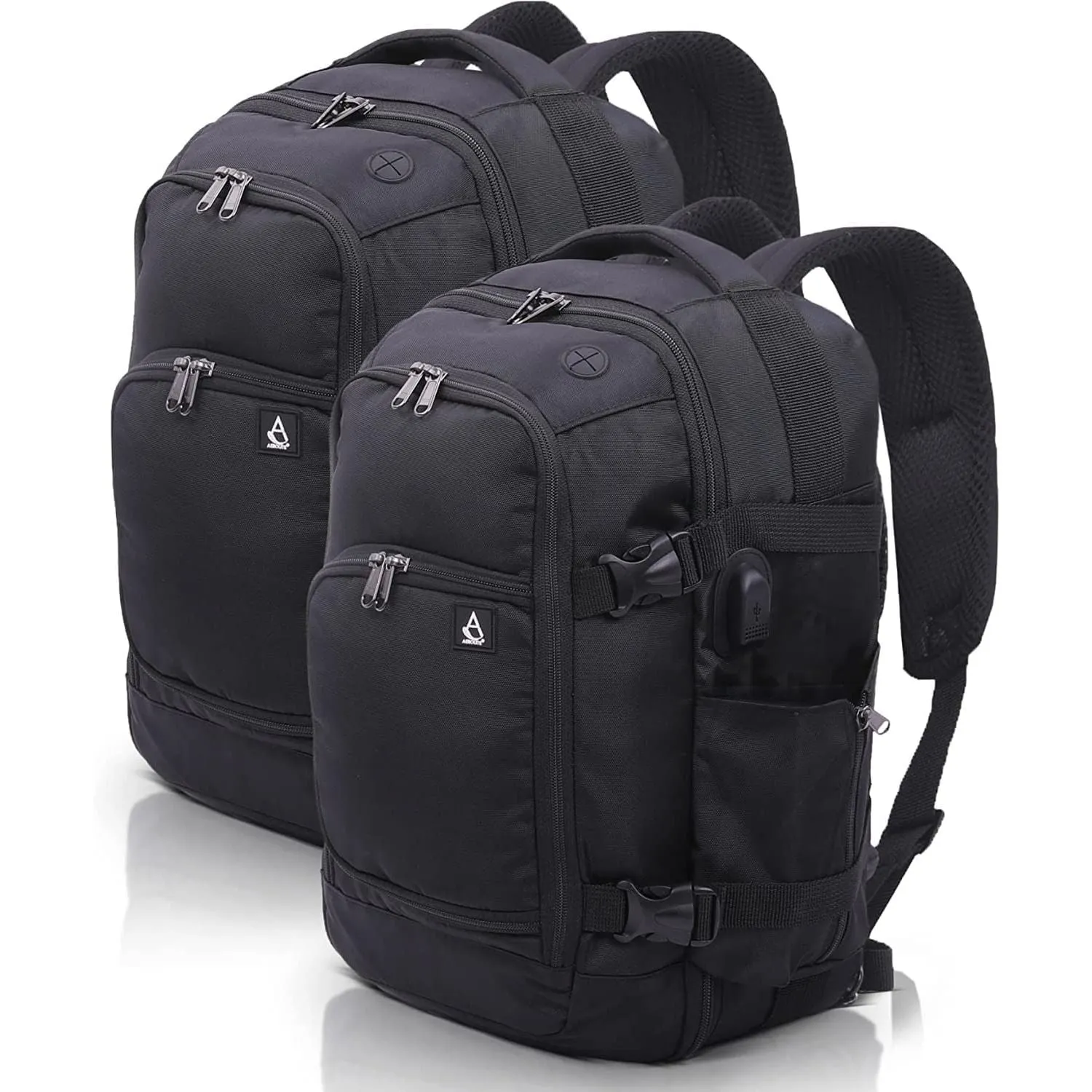 Aerolite (40x20x25cm) Ryanair Maximum Cabin Size Backpack/Rucksack with YKK Zippers, Built-in USB Charging Port, Black