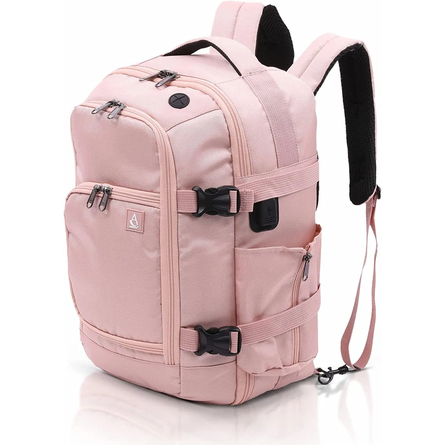 Aerolite (40x20x25cm) Ryanair Maximum Cabin Size Backpack/Rucksack with YKK Zippers, Built-in USB Charging Port, Black