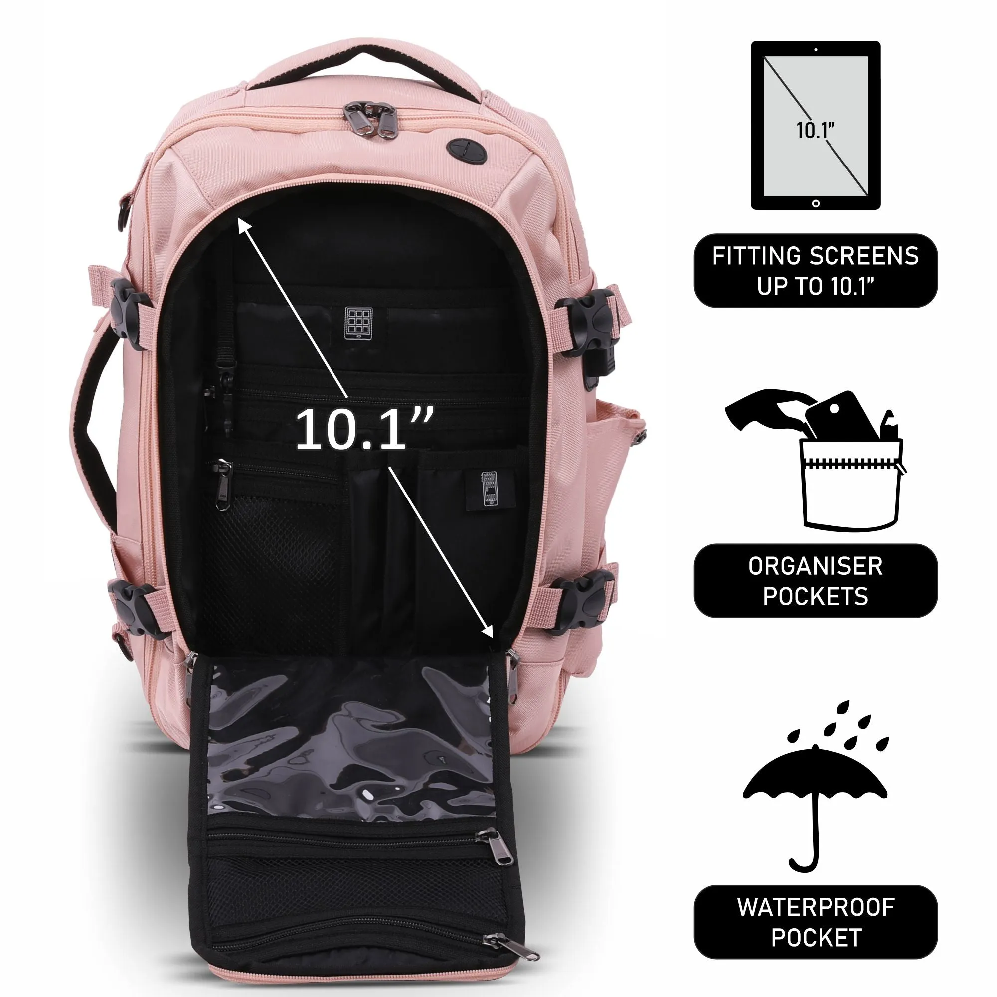 Aerolite (40x20x25cm) Ryanair Maximum Cabin Size Backpack/Rucksack with YKK Zippers, Built-in USB Charging Port, Black