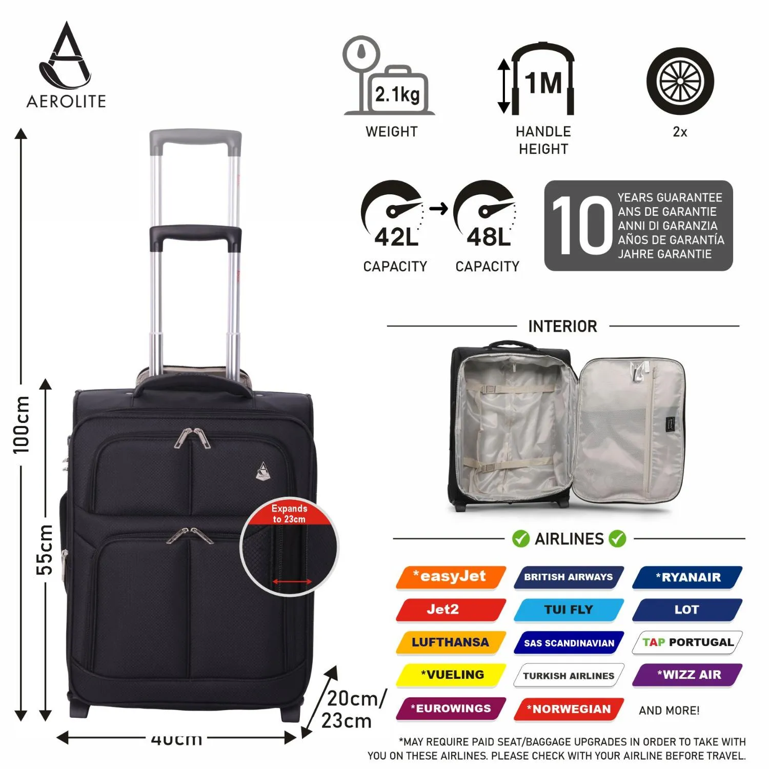 Aerolite 40x30x20cm Wizz Air Maximum Size Eco-Friendly Backpack ♻️ With YKK Zippers, 5 Year Warranty