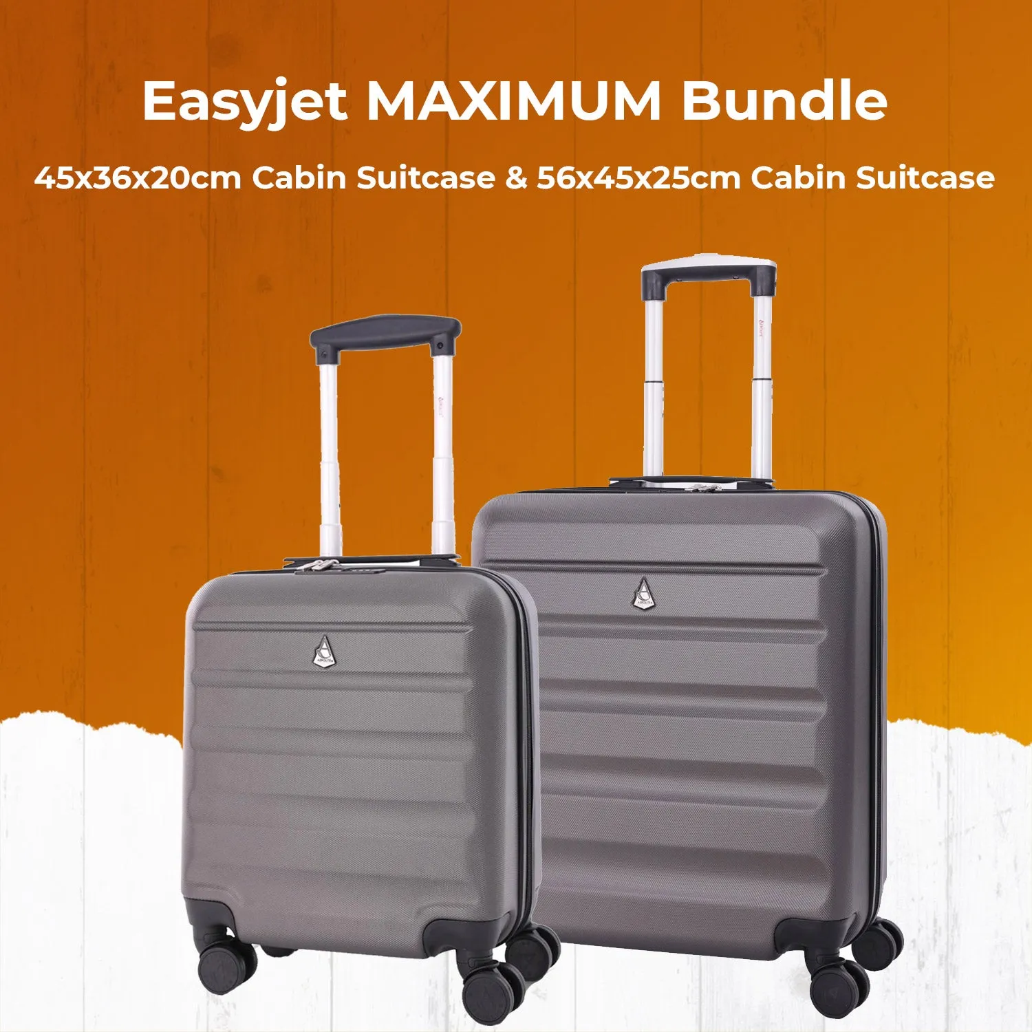 Aerolite Easyjet Bundle, Large Cabin (56x45x25cm) Lightweight Hard Shell Cabin Suitcase & (45x36x20cm) Easyjet Max Suitcase
