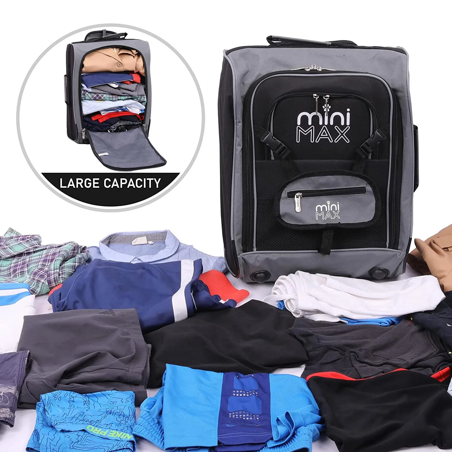 Aerolite MiniMAX (45x36x20cm) Easyjet Cabin Size Under Seat Carry On Suitcase with Backpack and Pouch, 2 Years Warranty