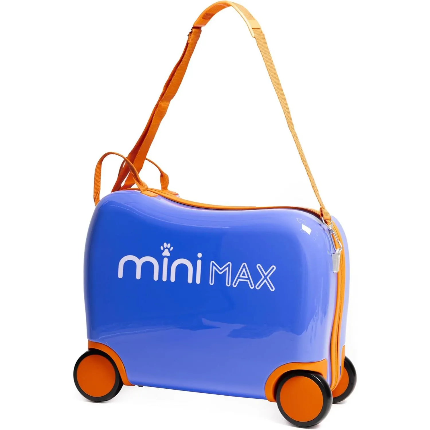 Aerolite MiniMax Childrens Ride-On Suitcase Fits 45x36x20cm Easyjet Maximum Size Kids Hand Luggage With Wheels 29L, Free Neck Pillow, Travel Bag & Stickers (Blue)