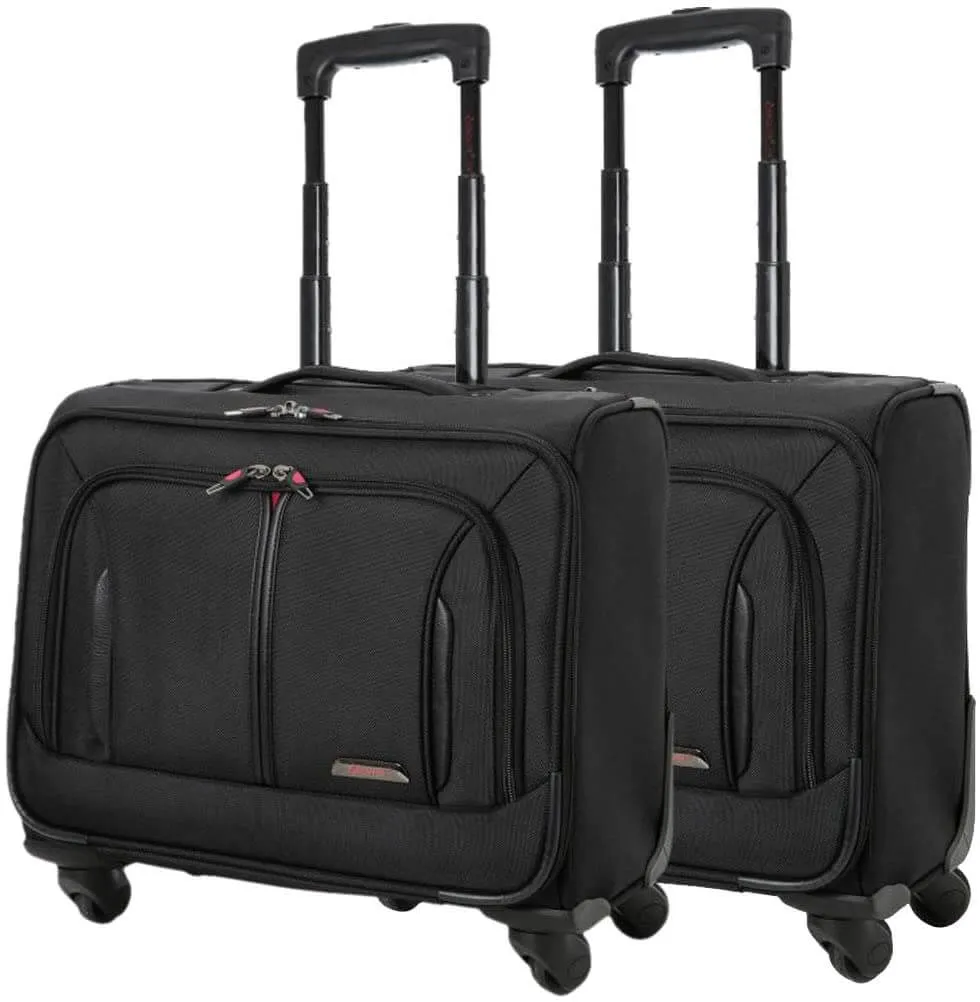 Aerolite Rolling Padded Laptop Case With 4 Wheels - Fits up to 15.6", Overnight Trolley Business Hand Cabin Luggage Case Easyjet Plus/Flexi/Up Front/Extra Legroom, British Airways & Jet2 Approved Black