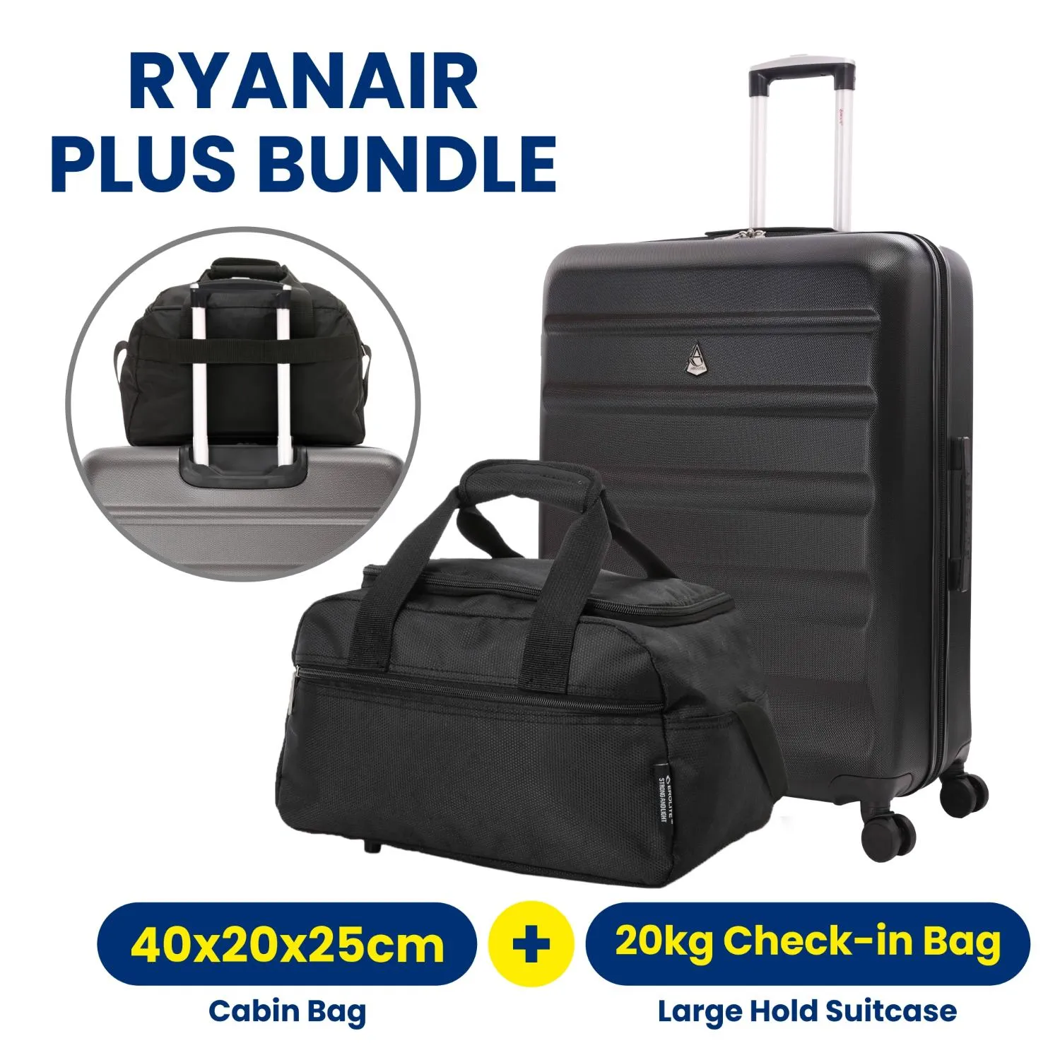 Aerolite Ryanair Plus Bundle, 29" Large Lightweight Hard Shell Luggage Suitcase 127L   Ryanair Maximum Holdall Underseat Cabin Bag (40x20x25cm)