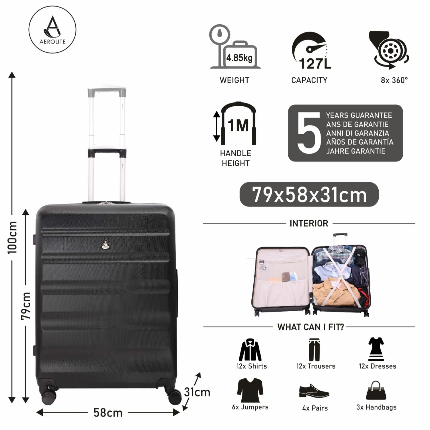 Aerolite Ryanair Plus Bundle, 29" Large Lightweight Hard Shell Luggage Suitcase 127L   Ryanair Maximum Holdall Underseat Cabin Bag (40x20x25cm)