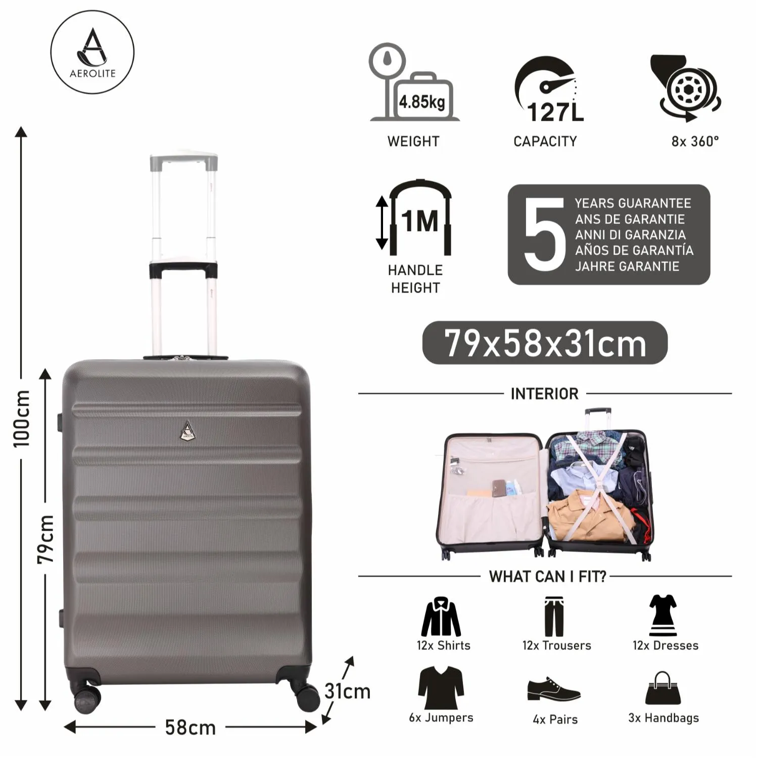 Aerolite Ryanair Plus Bundle, 29" Large Lightweight Hard Shell Luggage Suitcase 127L   Ryanair Maximum Holdall Underseat Cabin Bag (40x20x25cm)