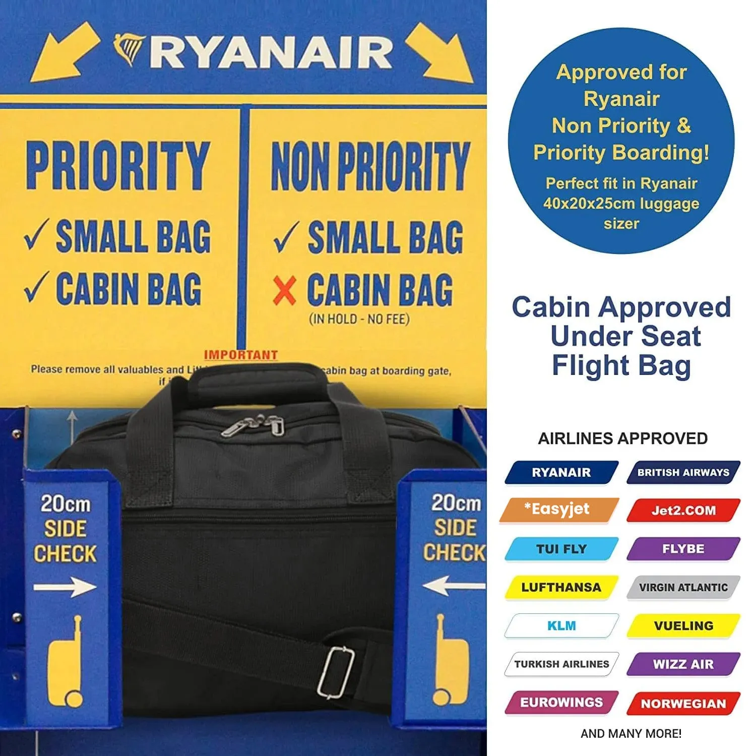 Aerolite Ryanair Plus Bundle, 29" Large Lightweight Hard Shell Luggage Suitcase 127L   Ryanair Maximum Holdall Underseat Cabin Bag (40x20x25cm)
