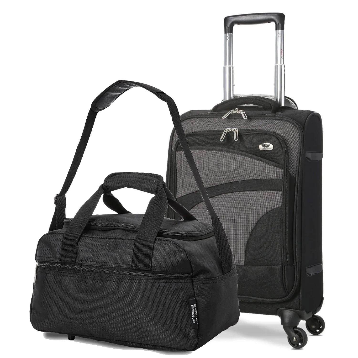 Aerolite Ryanair Priority Boarding Cabin Lightweight 2 Piece Carry On Hand Cabin Luggage Set Bundle - 55x35x20cm Suitcase   40x20x25cm Holdall