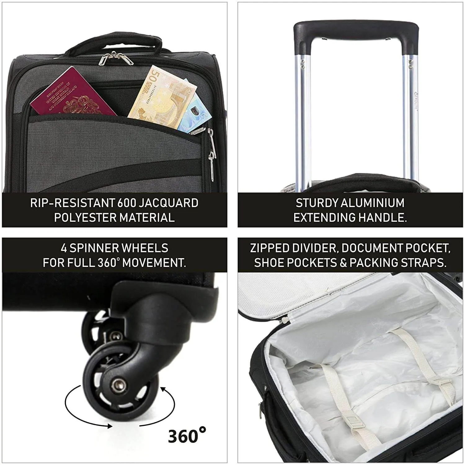 Aerolite Ryanair Priority Boarding Cabin Lightweight 2 Piece Carry On Hand Cabin Luggage Set Bundle - 55x35x20cm Suitcase   40x20x25cm Holdall