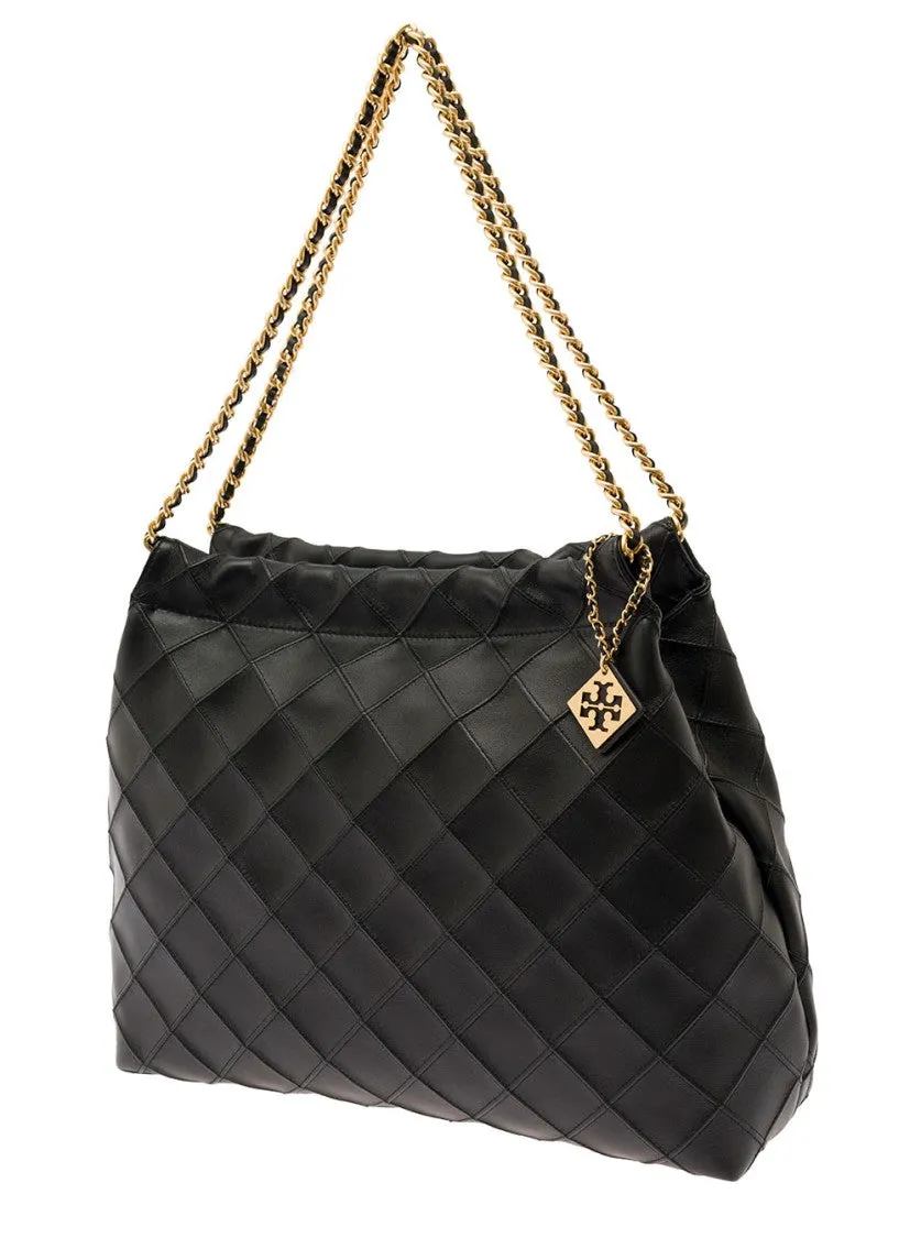 Fleming' Black Shoulder Bag With Logo Charm