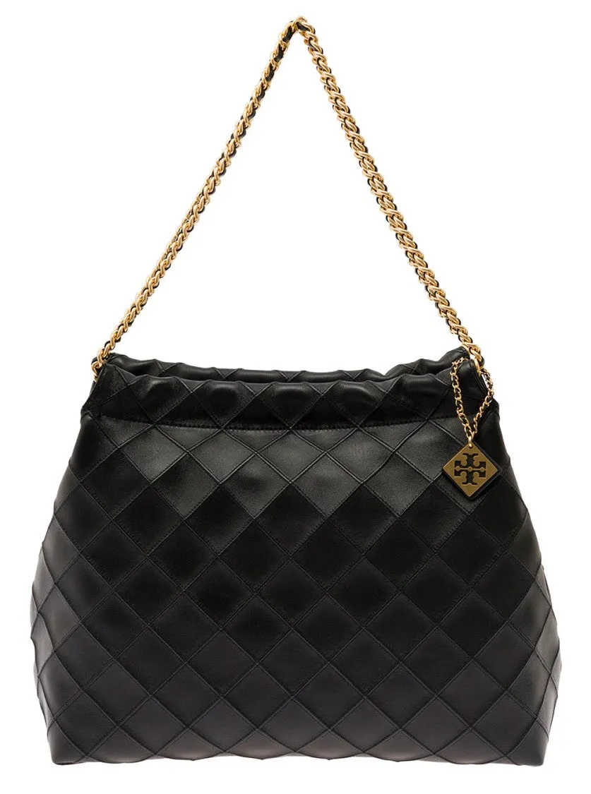 Fleming' Black Shoulder Bag With Logo Charm