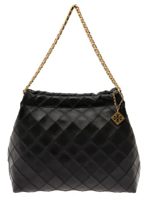 Fleming' Black Shoulder Bag With Logo Charm