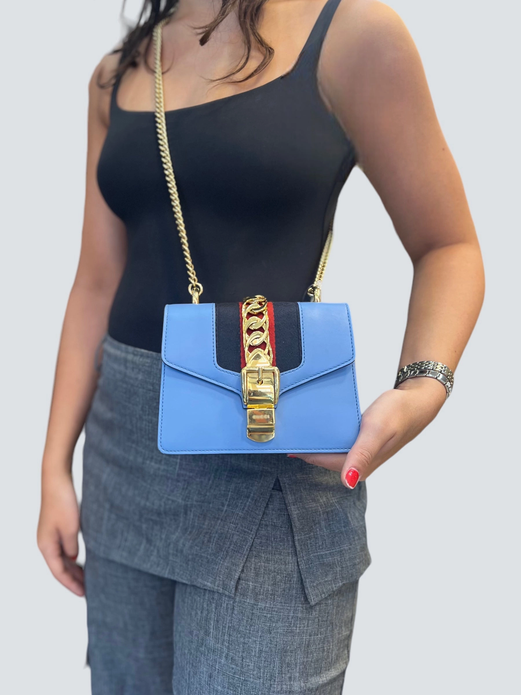Gucci ' Sylvie' Baby Blue Chain Crossbody