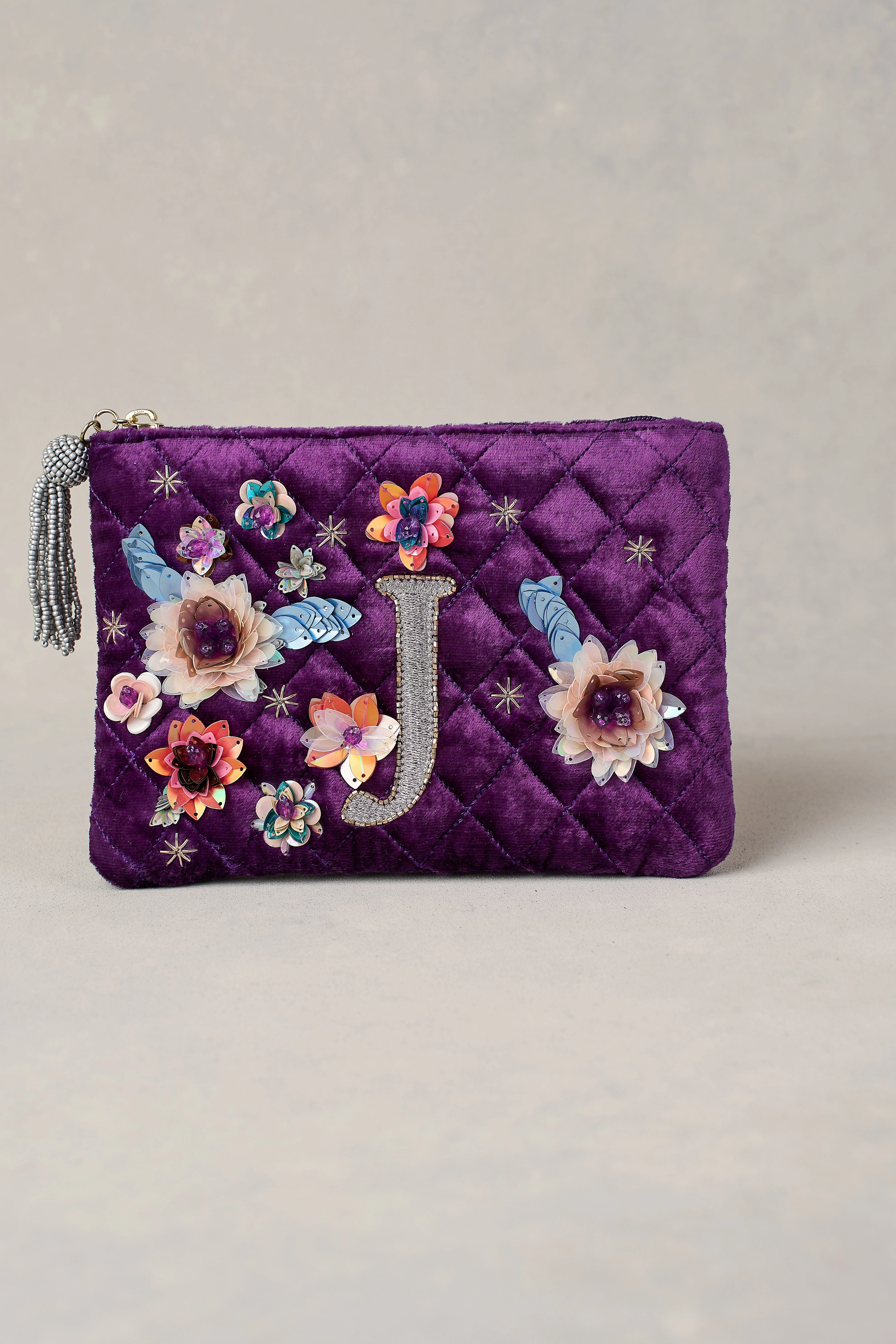 J Monogram Cosmetic Bag - Purple