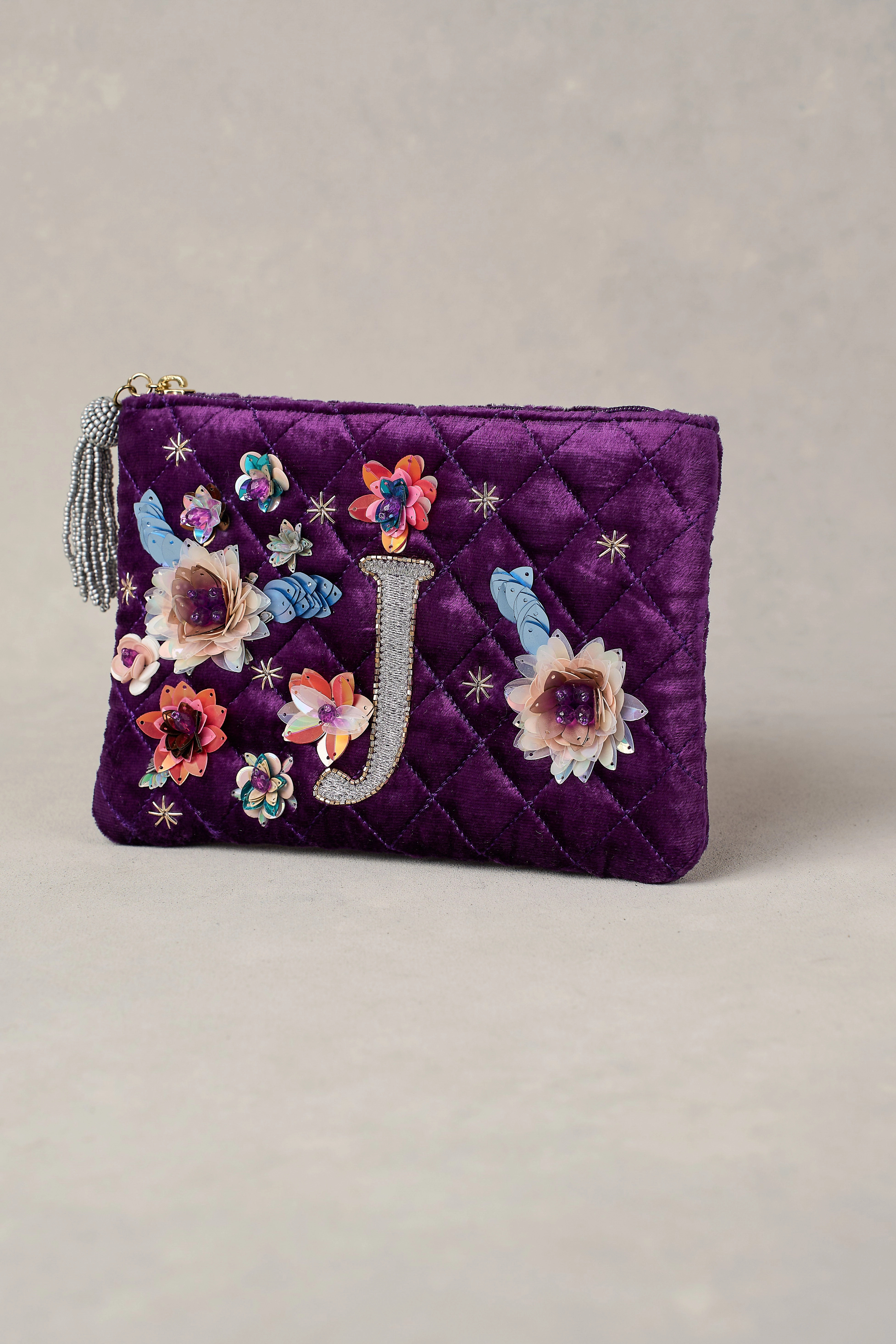 J Monogram Cosmetic Bag - Purple
