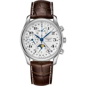 Longines Men's Watch - Master Chronograph Brown Leather Strap Moon Phase | L26734783