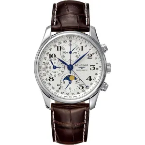 Longines Men's Watch - Master Moon Phase Silver Dial Brown Leather Strap | L27734783