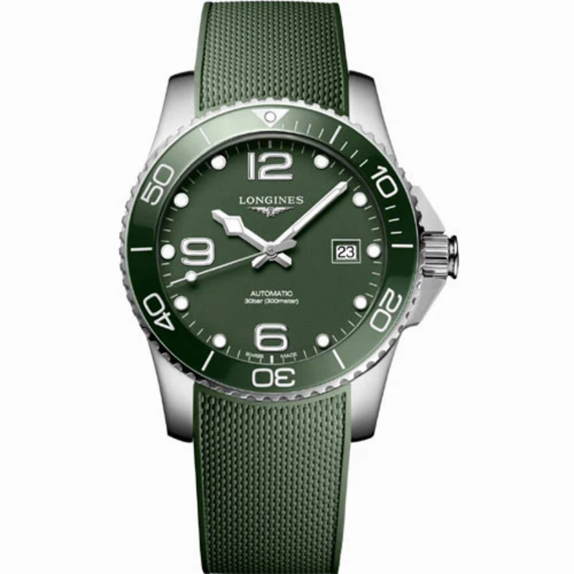 Longines Men's Watch - HydroConquest Automatic Green Dial Rubber Strap | L37814069
